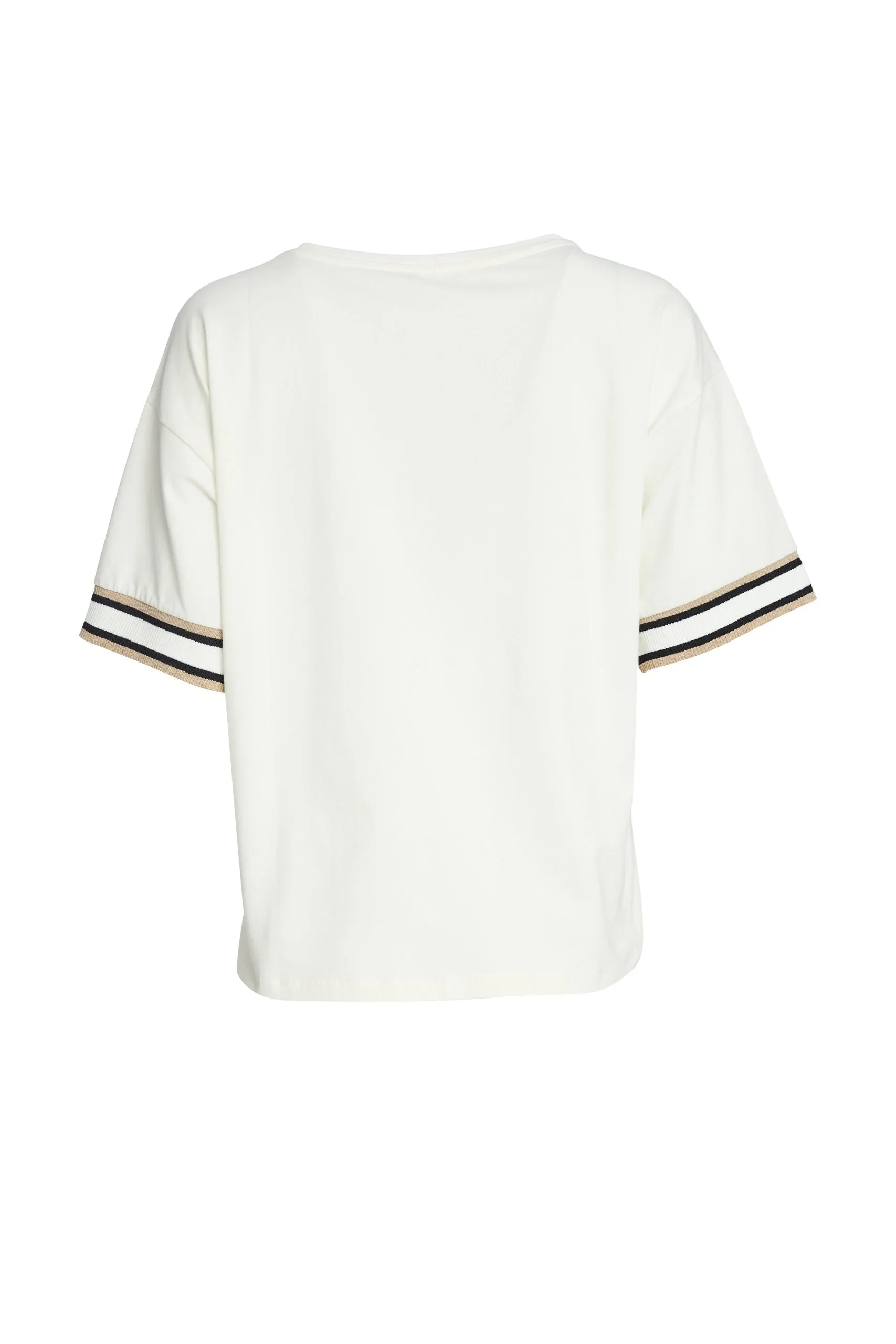 129- Placement print Tee w/ Knit trim White/Lemon- Naya