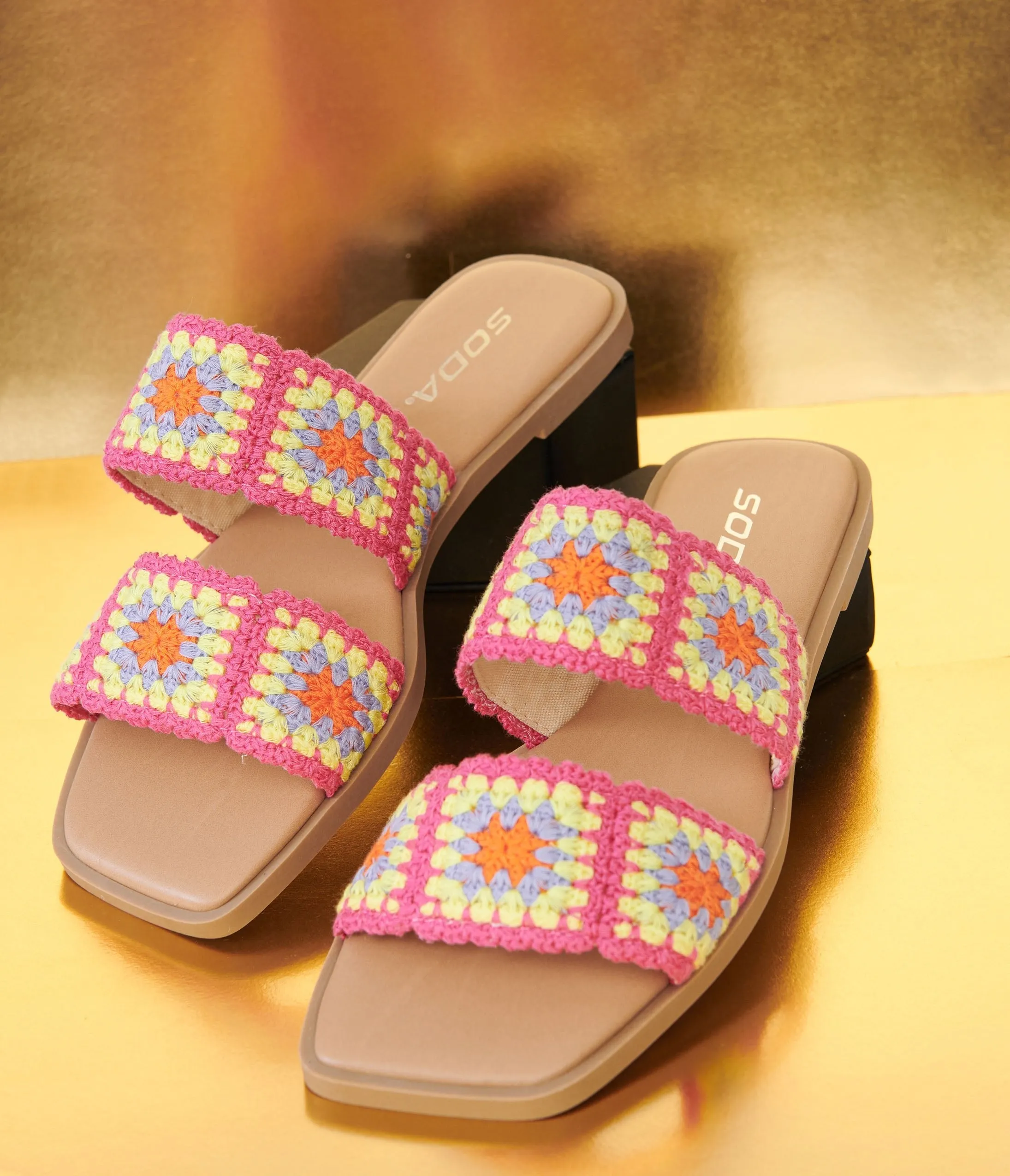 1970s Pink Crochet Square Sandals