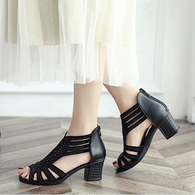 2023 Women Sandals Spring Summer Ladies Women Wedge Sandals Fashion Fish Mouth Hollow Roma Shoes Lady Shoes Platform Black Beige