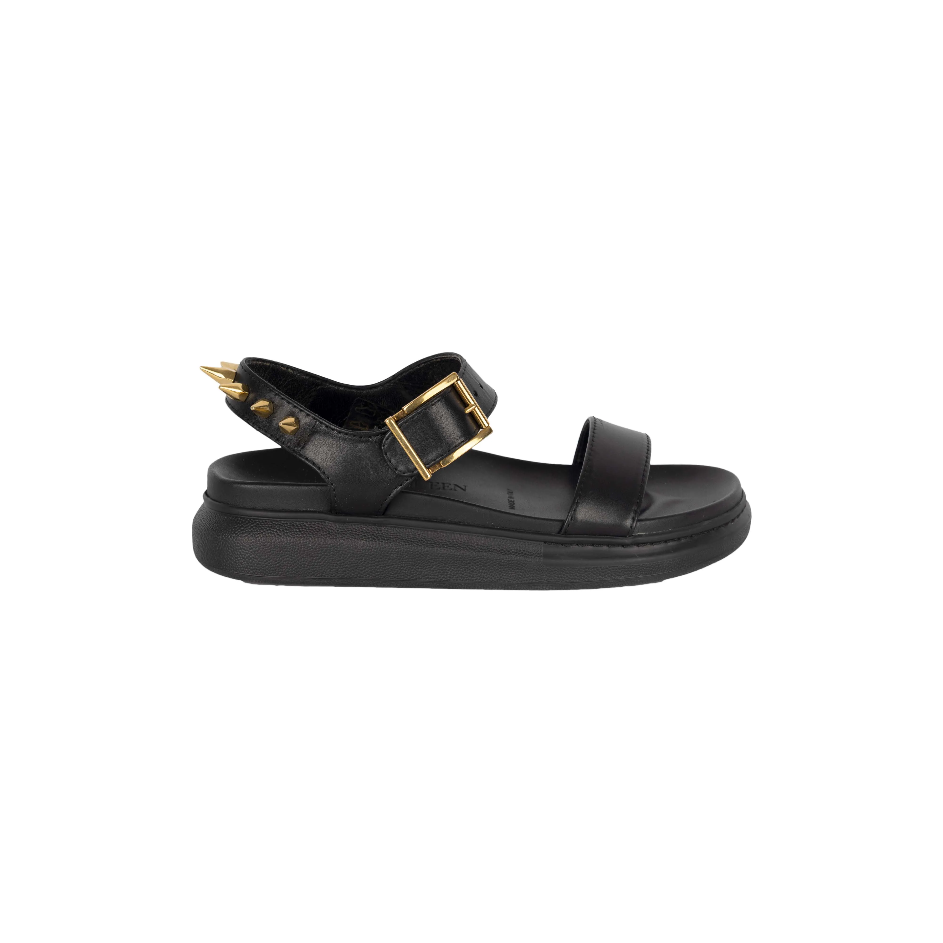 Alexander McQueen Black Spike Flatform Sandals - '10s