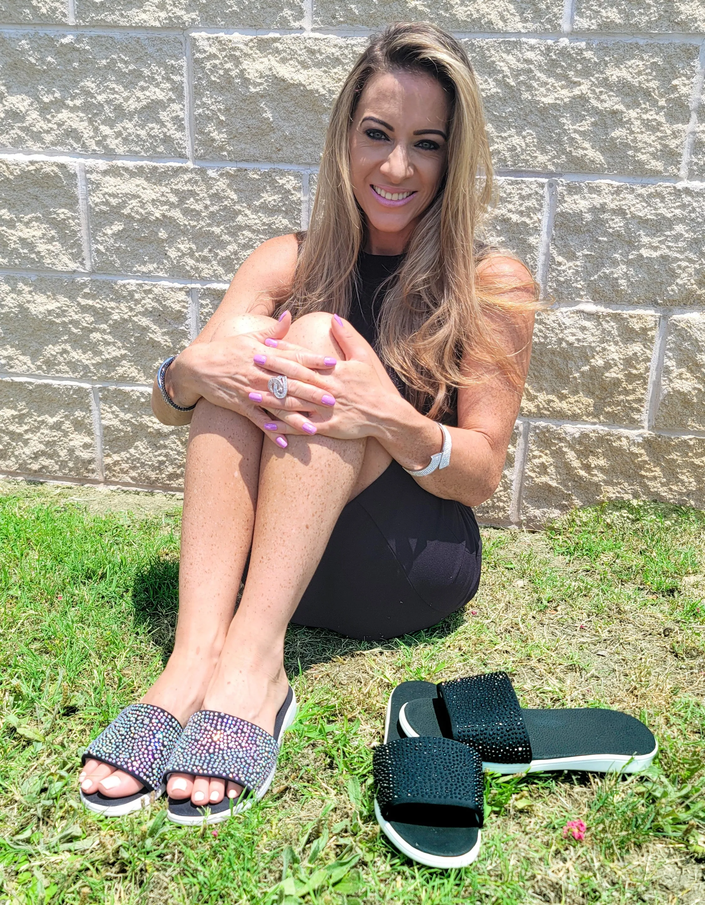 Ashley Sandals in Black & AB Austrian Crystal