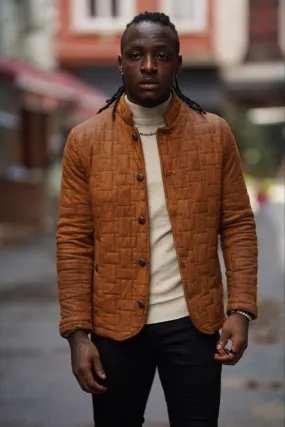 Avion Slim Fit Camel Nubuck Leather Jacket