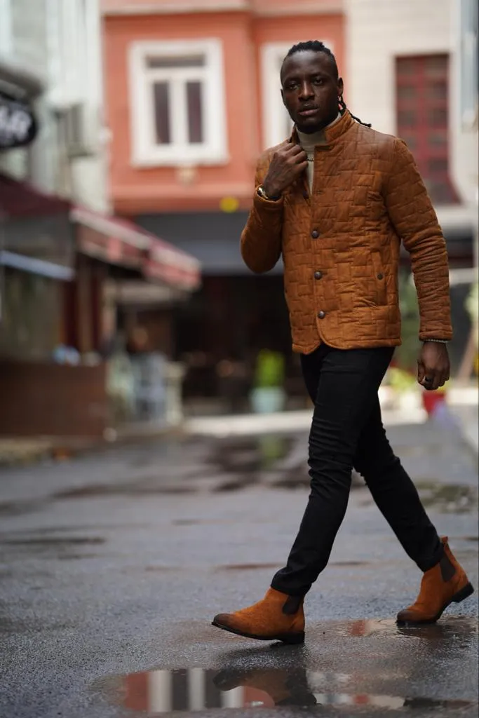 Avion Slim Fit Camel Nubuck Leather Jacket