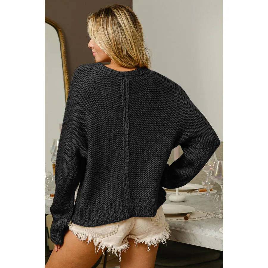 BiBi V-Neck Cable Knit Sweater