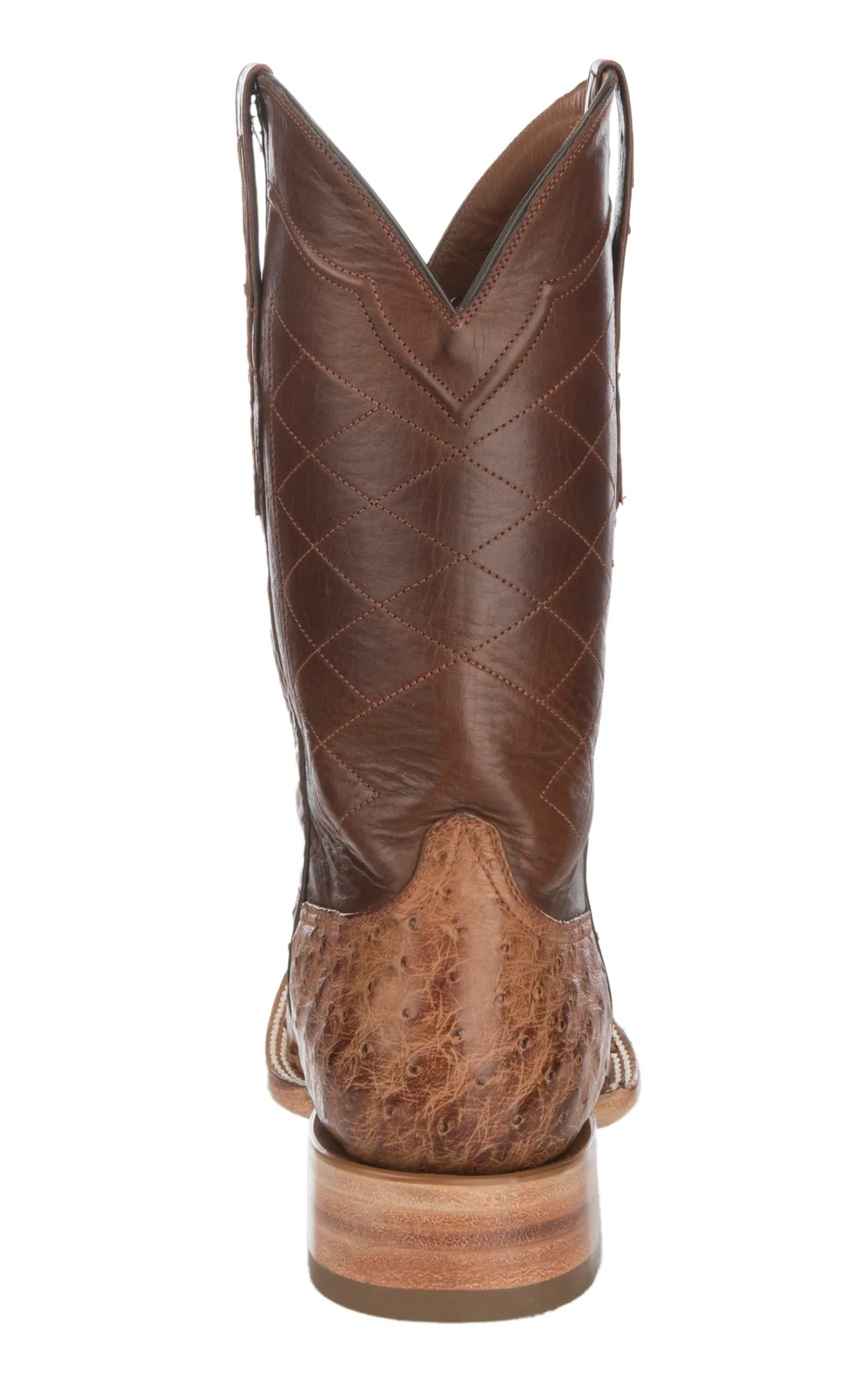 Black Jack Men's Burnished Brown Full Quill Ostrich and Cigar Wide Square Toe Exotic Cowboy Boots