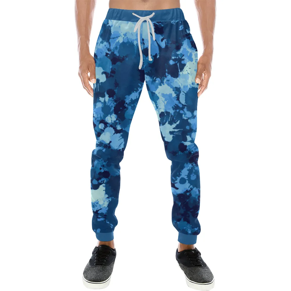 Blue Paint Splatter Camo Men's Big & Tall All Over Print Jogger Sweatpants