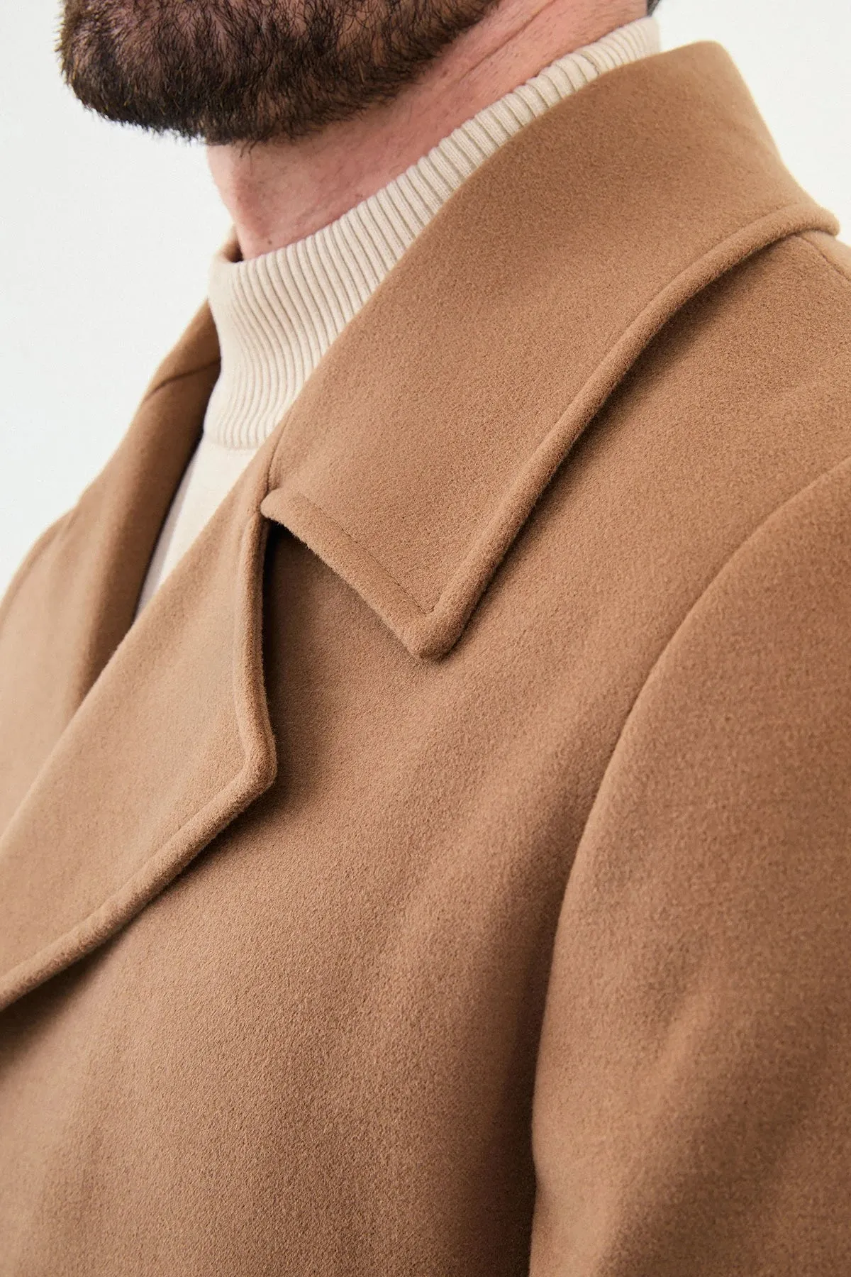 Bojoni Capena Plain Slim Fit Wool  Beige Coat