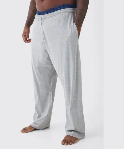 boohooMAN Mens Plus Oversized Double Waistband Lounge Sweatpants in Grey