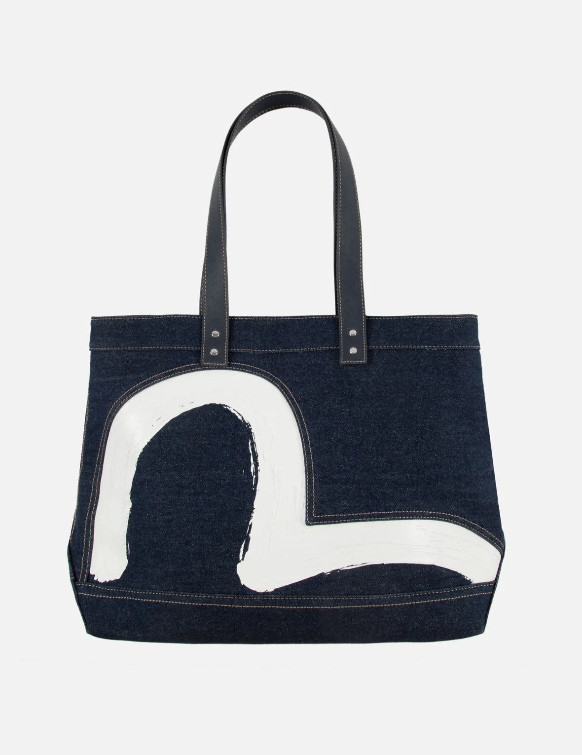 Brushstroke Seagull Print Denim Tote Bag