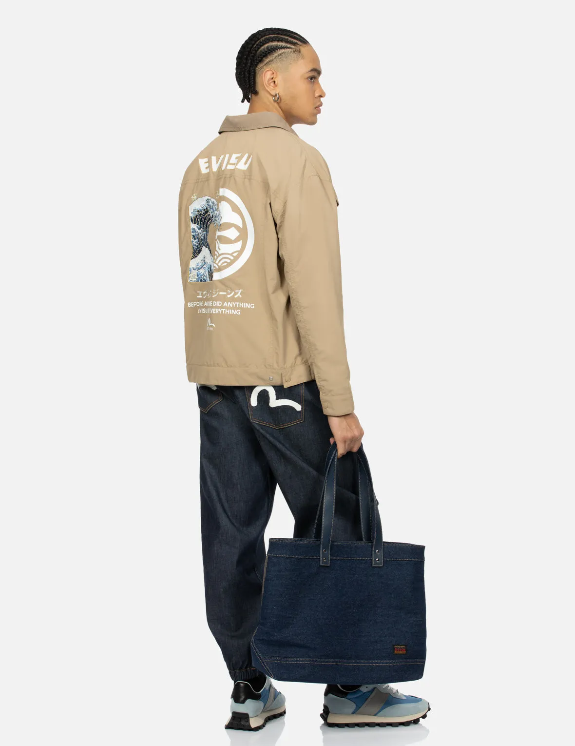 Brushstroke Seagull Print Denim Tote Bag