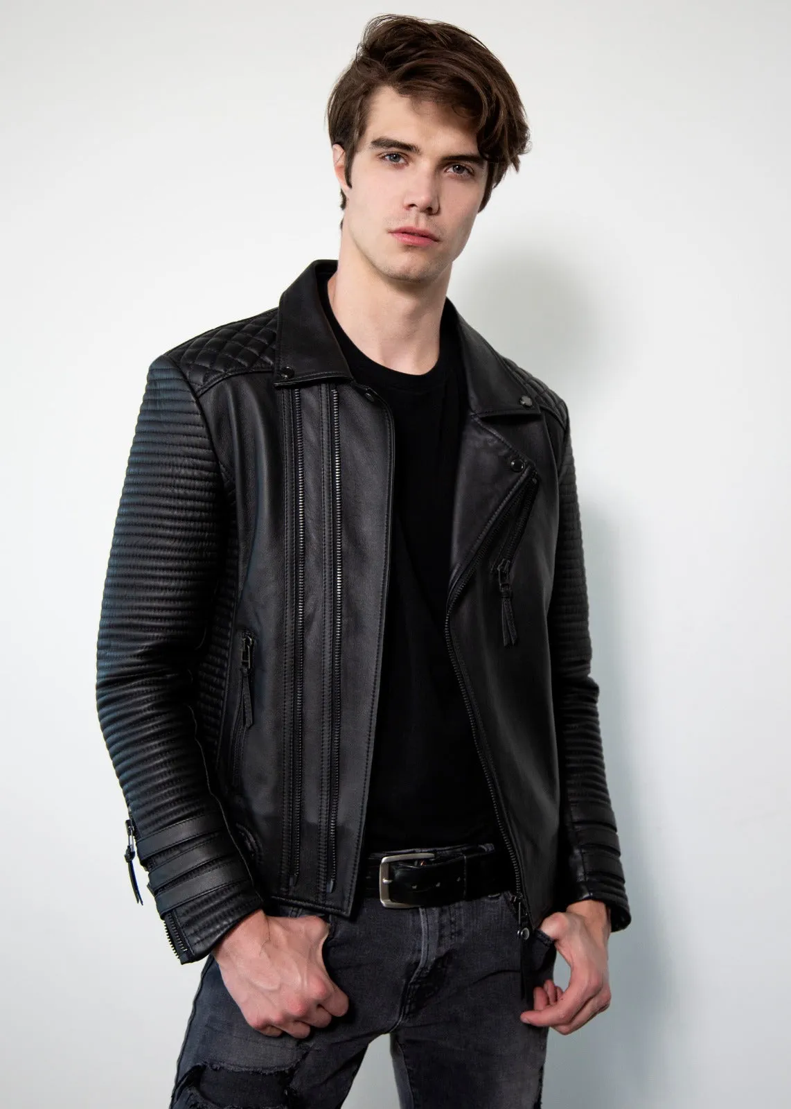 Buy Men's Hawthorne Black Matte Motorcycle Rocker Leather Jacket