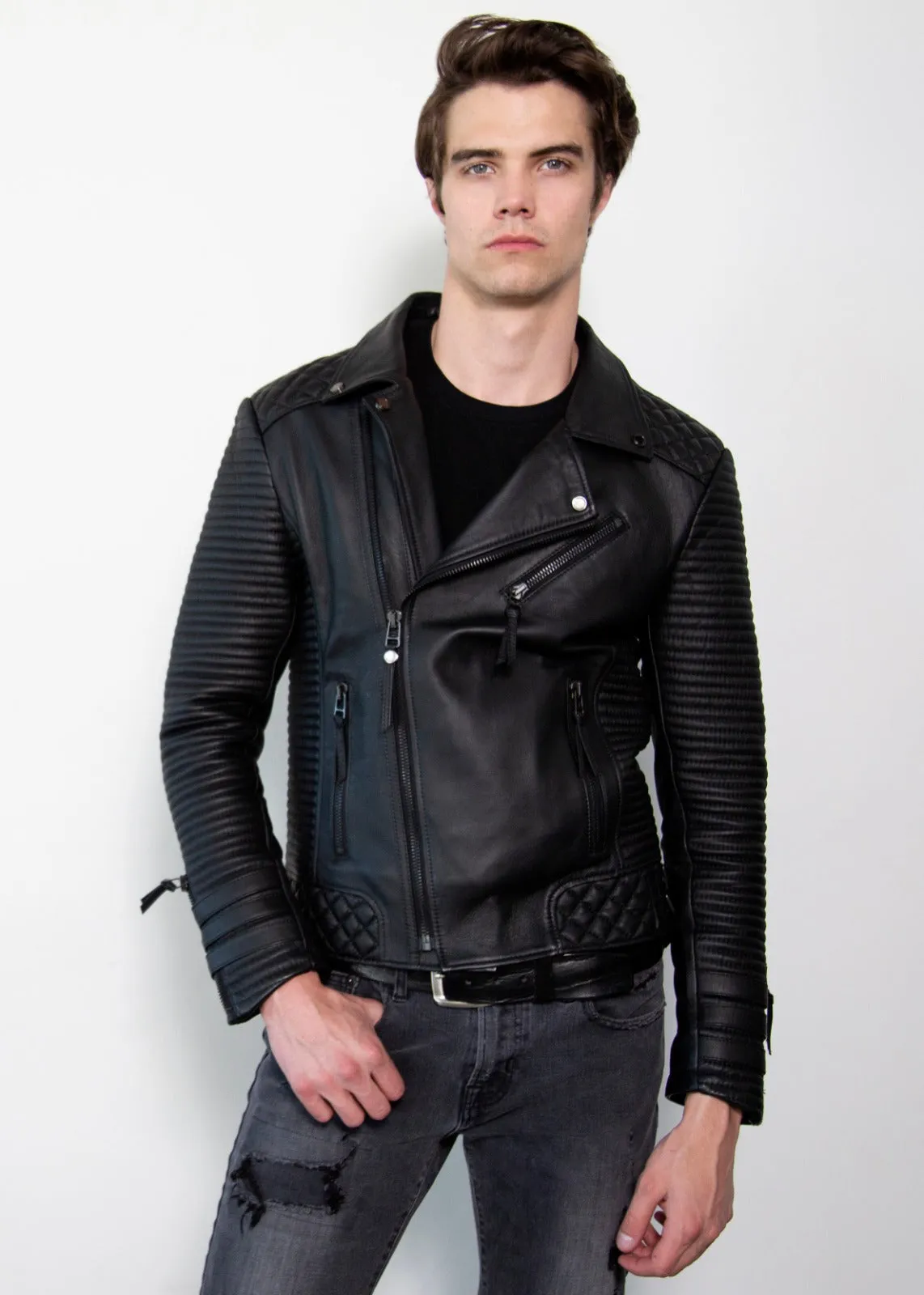 Buy Men's Hawthorne Black Matte Motorcycle Rocker Leather Jacket