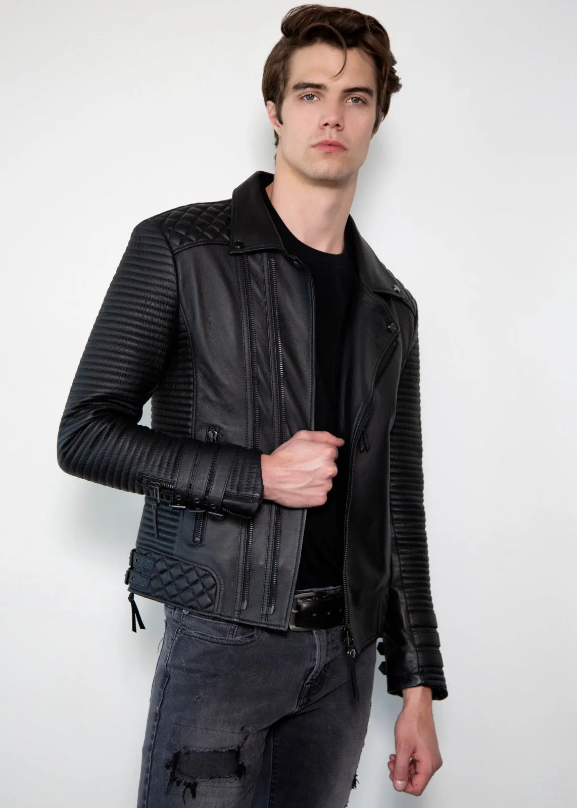 Buy Men's Hawthorne Black Matte Motorcycle Rocker Leather Jacket