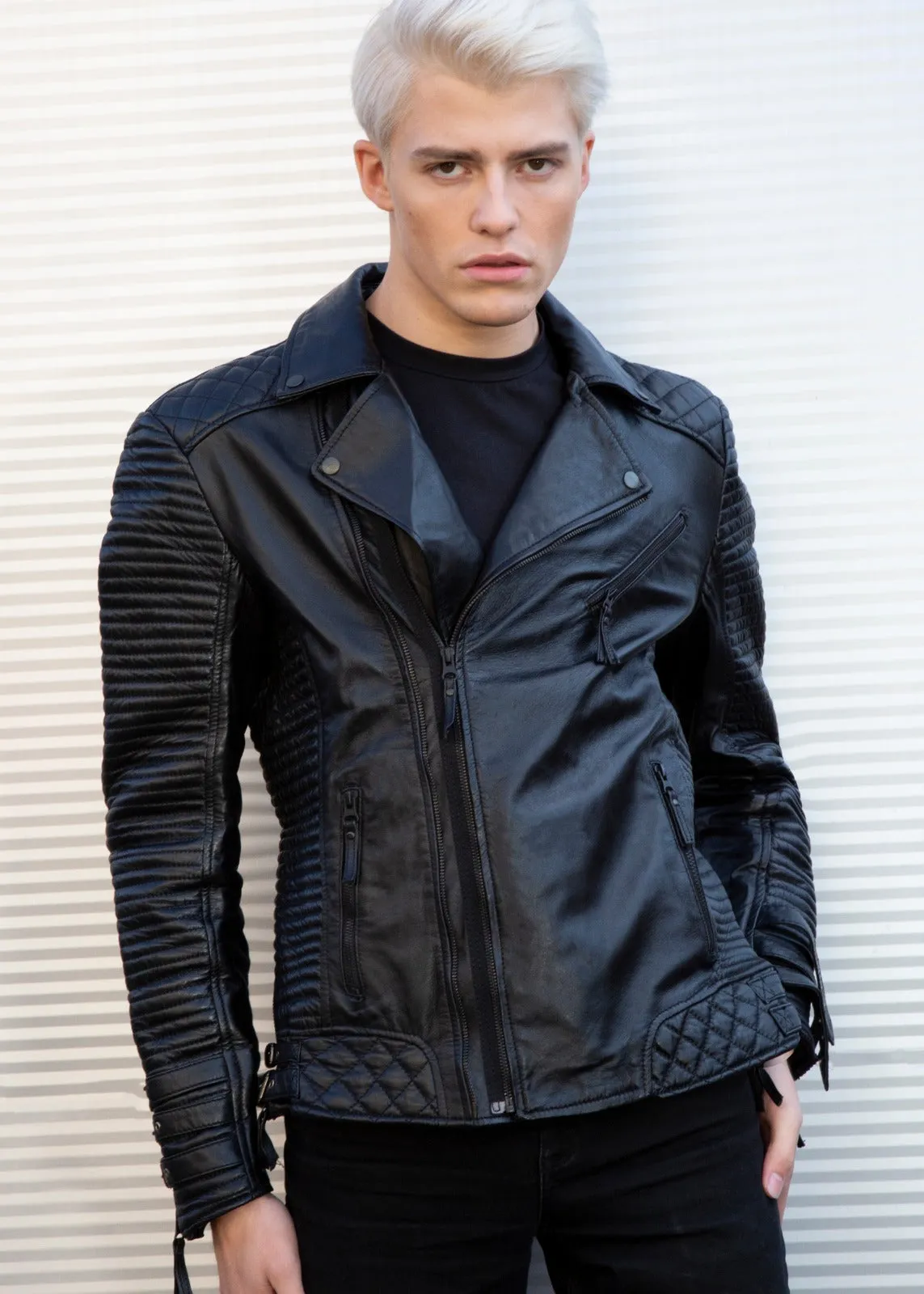 Buy Men's Hawthorne Black Matte Motorcycle Rocker Leather Jacket