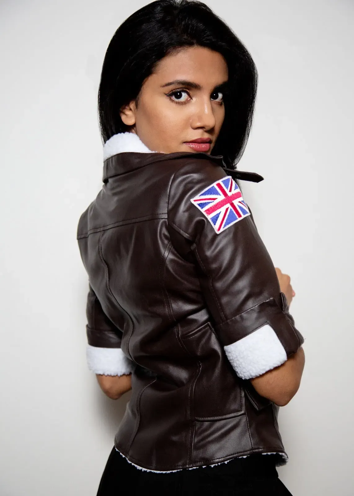 Buy Womens Tracer Leather Jacket White Fur Lining | LucaJackets