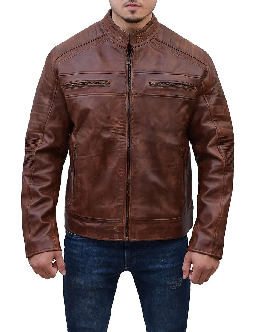 Cafe Racer Antique Brown Motorcycle Genuine Leather Jacket