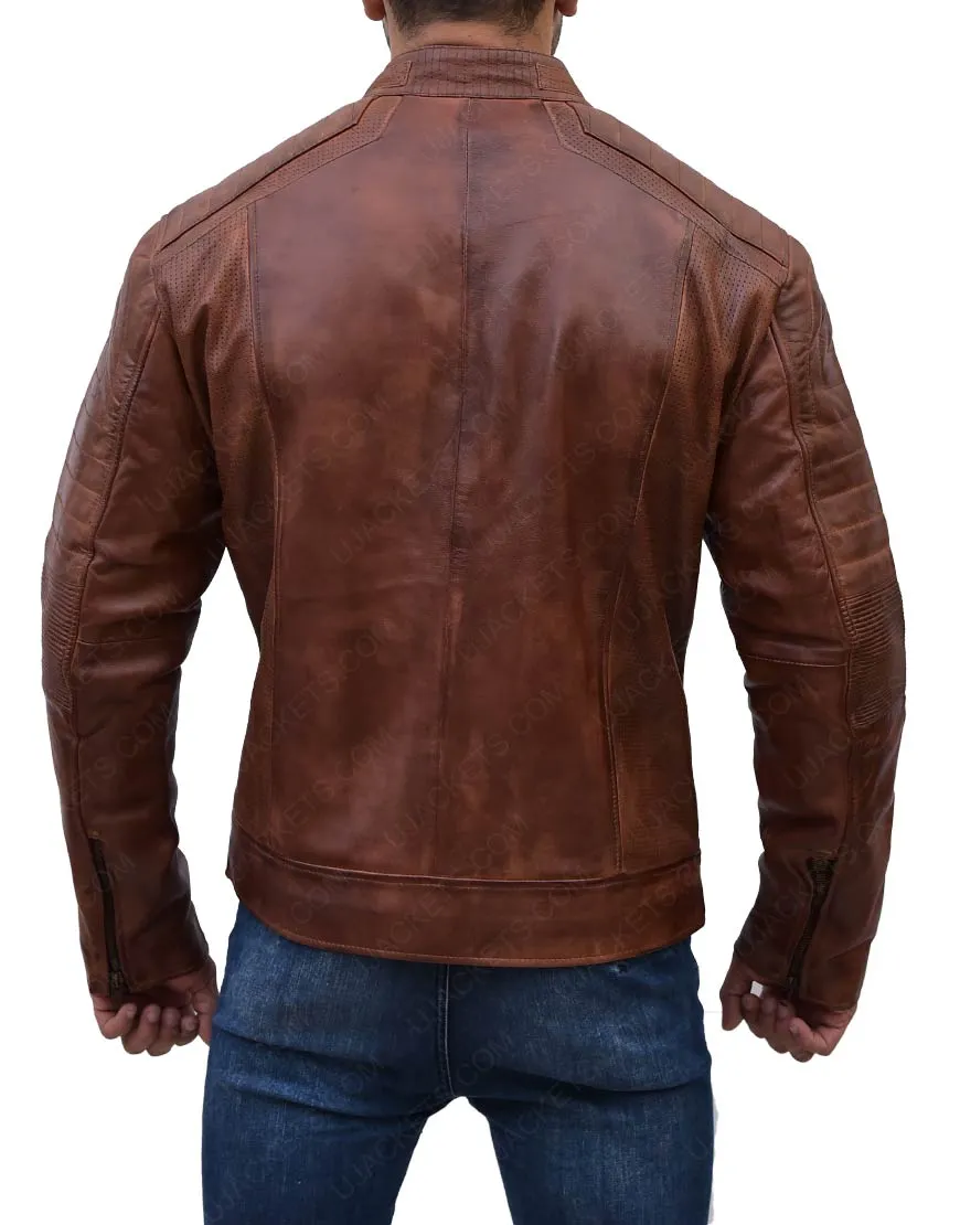 Cafe Racer Antique Brown Motorcycle Genuine Leather Jacket