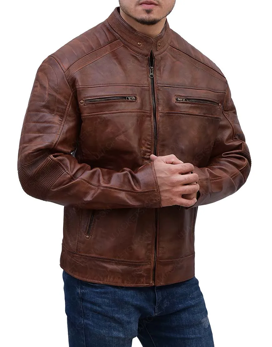 Cafe Racer Antique Brown Motorcycle Genuine Leather Jacket