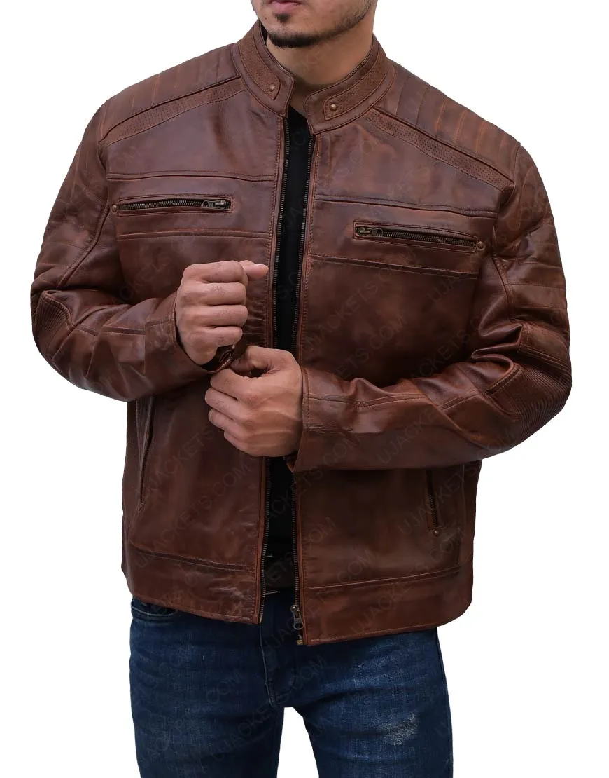 Cafe Racer Antique Brown Motorcycle Genuine Leather Jacket