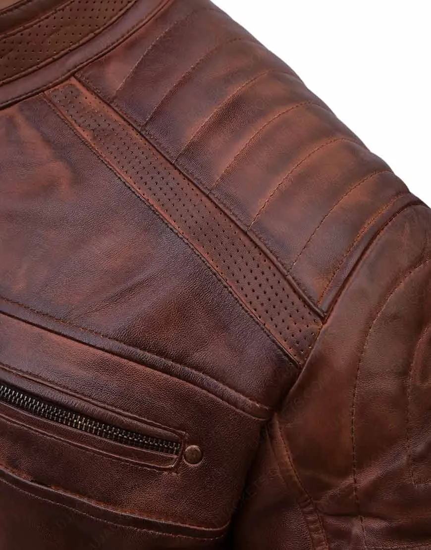 Cafe Racer Antique Brown Motorcycle Genuine Leather Jacket