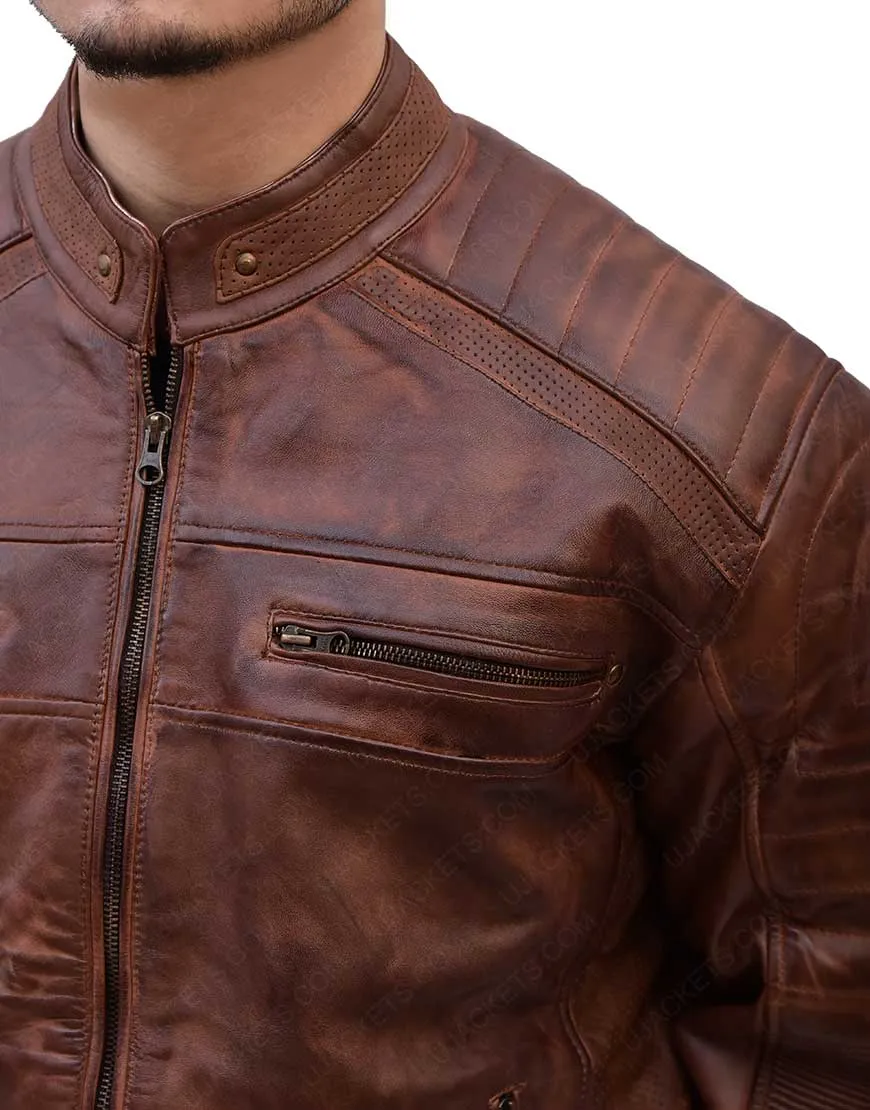 Cafe Racer Antique Brown Motorcycle Genuine Leather Jacket