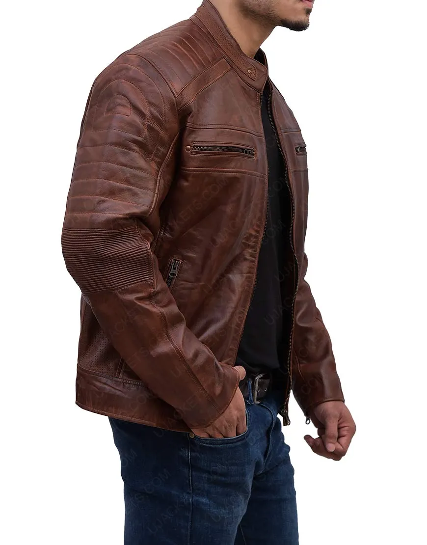 Cafe Racer Antique Brown Motorcycle Genuine Leather Jacket