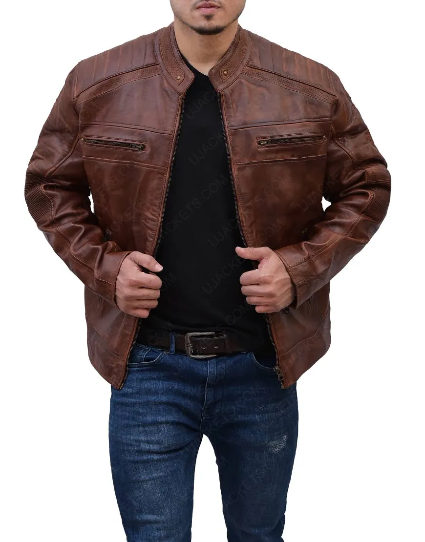 Cafe Racer Antique Brown Motorcycle Genuine Leather Jacket