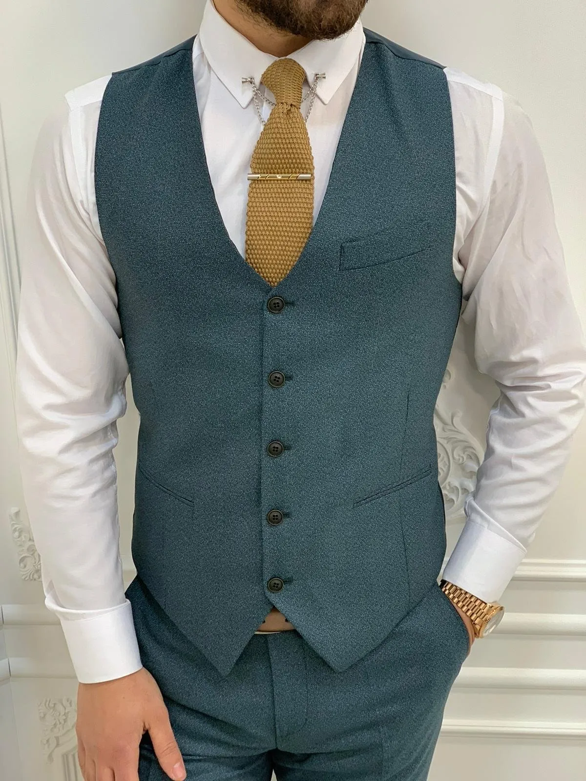 Casatani Green Slim Fit Plaid Suit