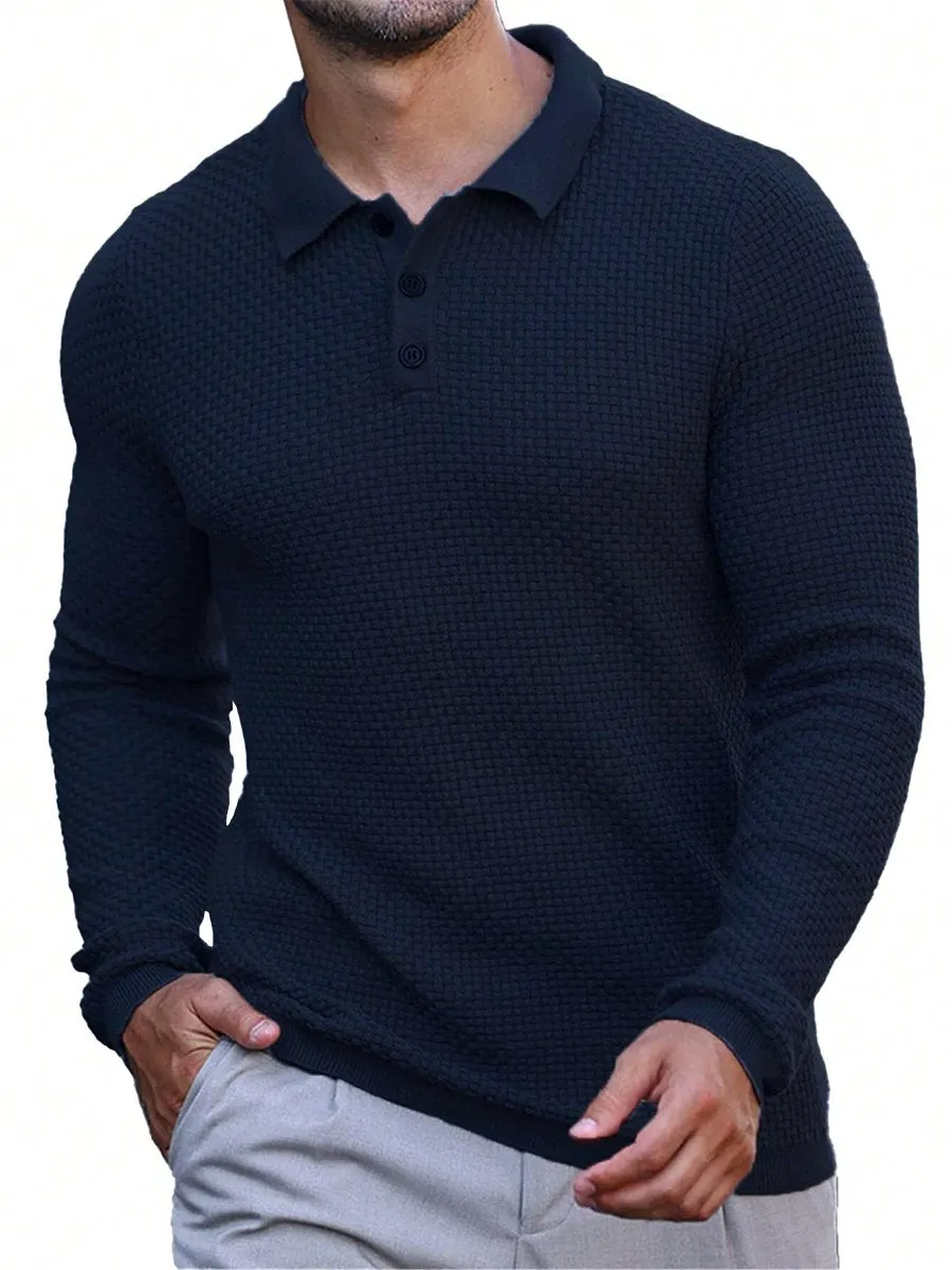 Casual Solid Color Polo Collar Sweater