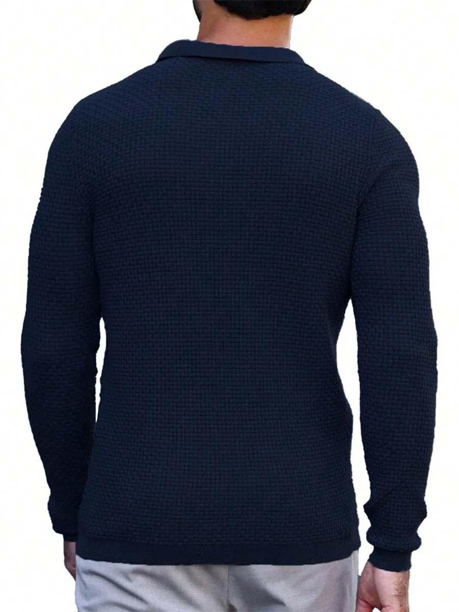 Casual Solid Color Polo Collar Sweater