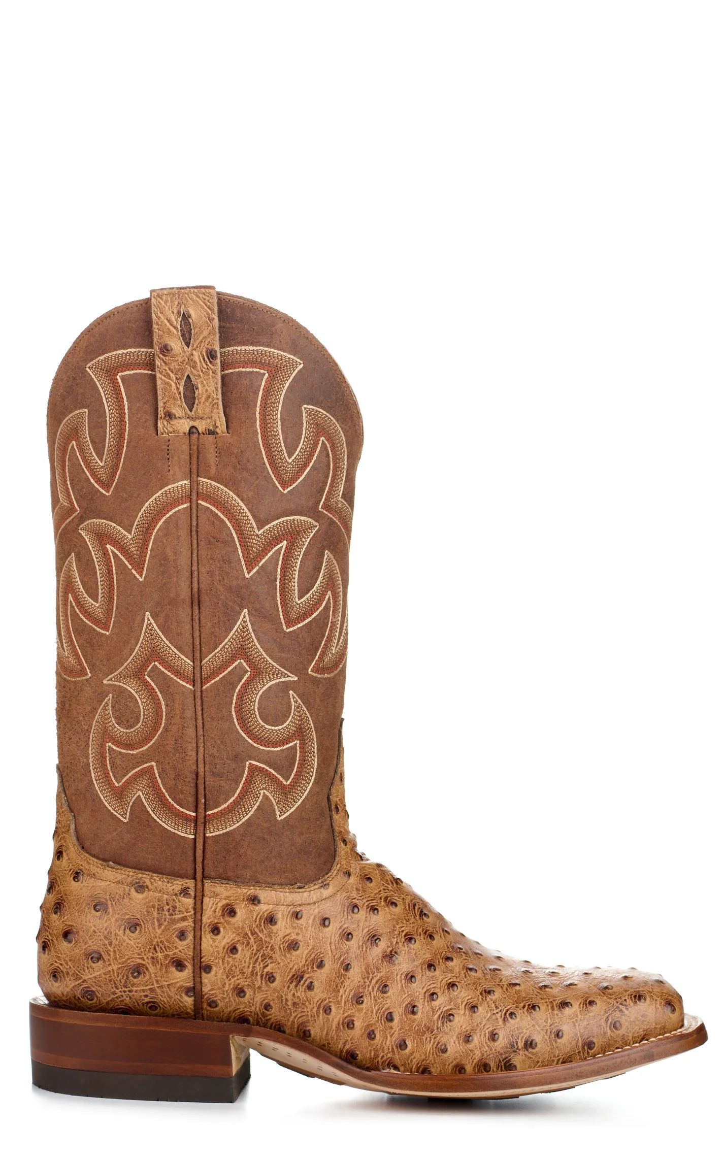 Cavender's Men's Endurance Brown and Camel Ostrich Print Wide Square Toe Cowboy Boots