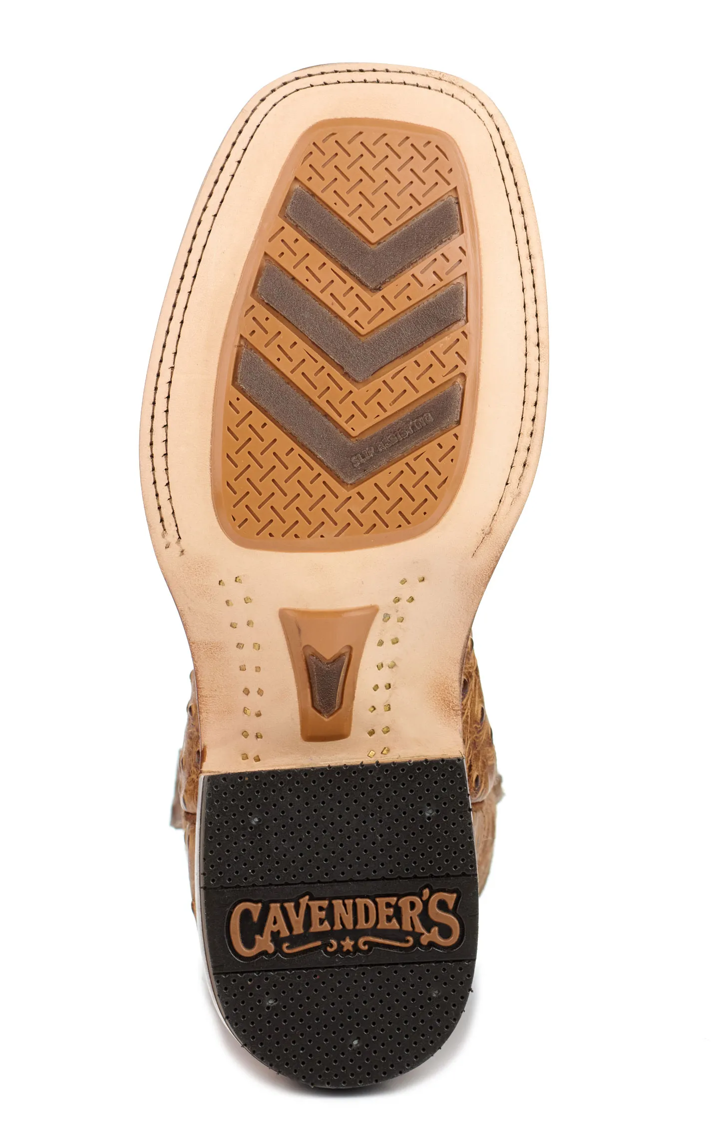 Cavender's Men's Endurance Brown and Camel Ostrich Print Wide Square Toe Cowboy Boots