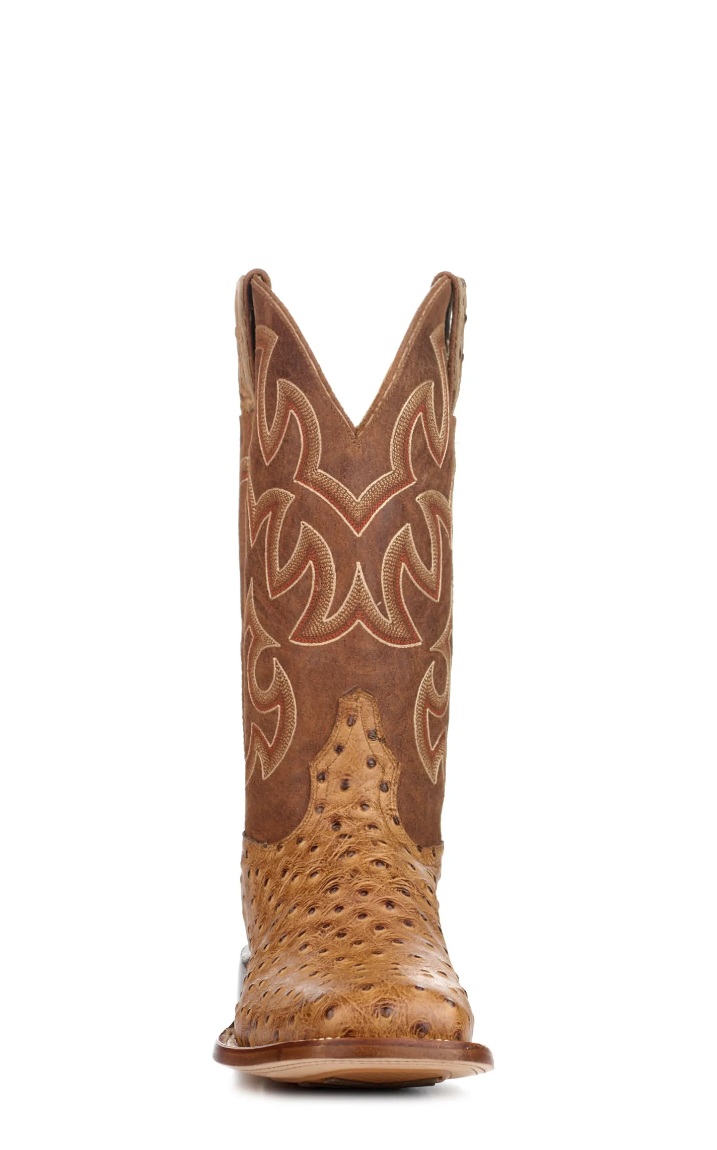 Cavender's Men's Endurance Brown and Camel Ostrich Print Wide Square Toe Cowboy Boots