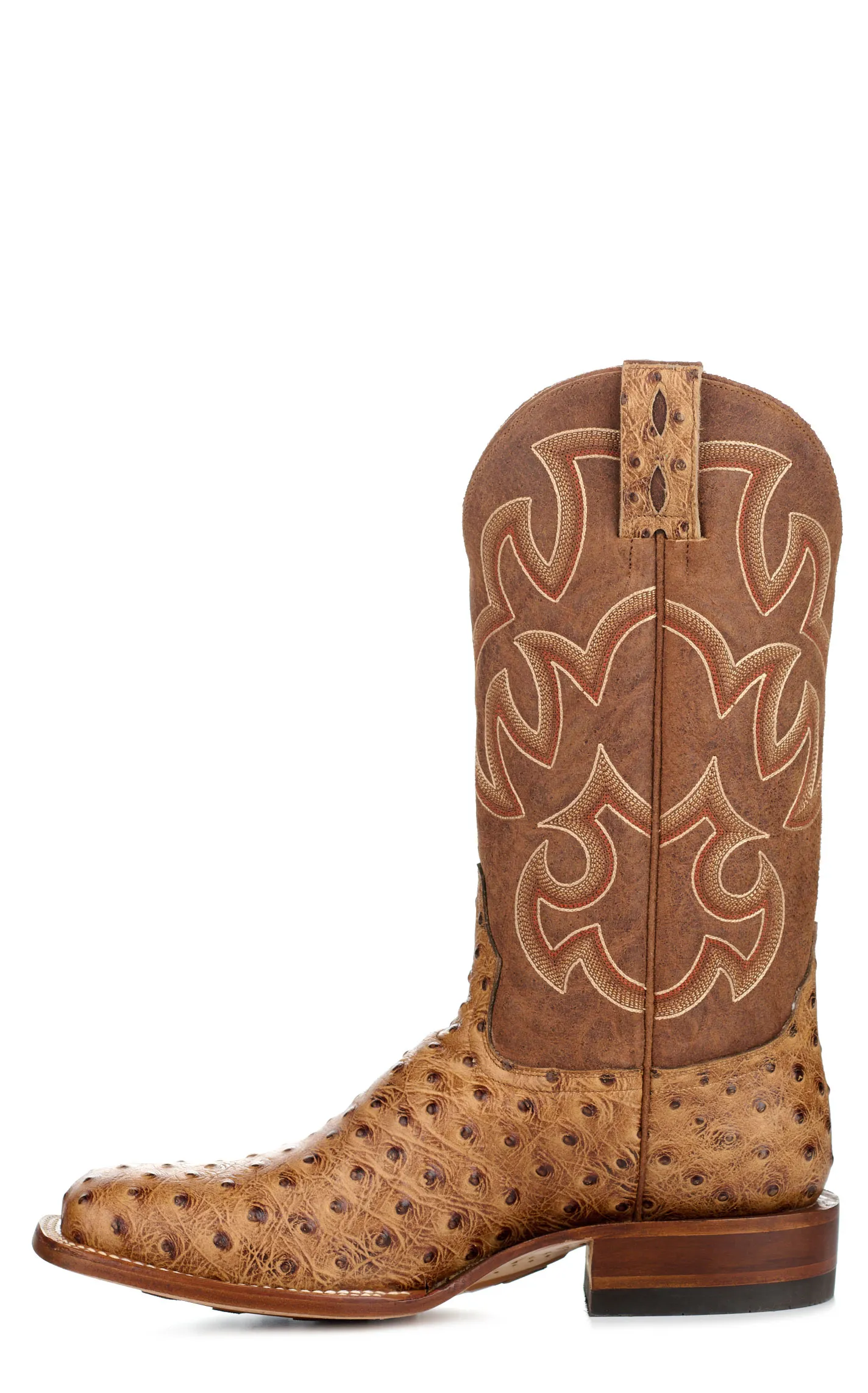 Cavender's Men's Endurance Brown and Camel Ostrich Print Wide Square Toe Cowboy Boots