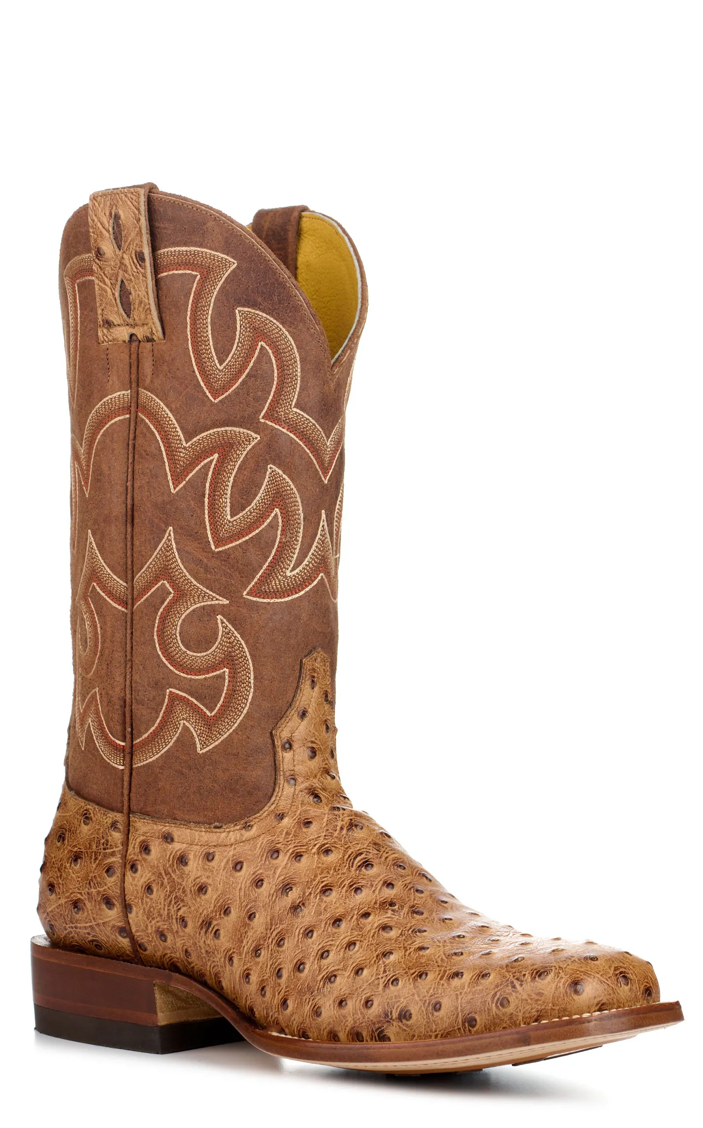 Cavender's Men's Endurance Brown and Camel Ostrich Print Wide Square Toe Cowboy Boots