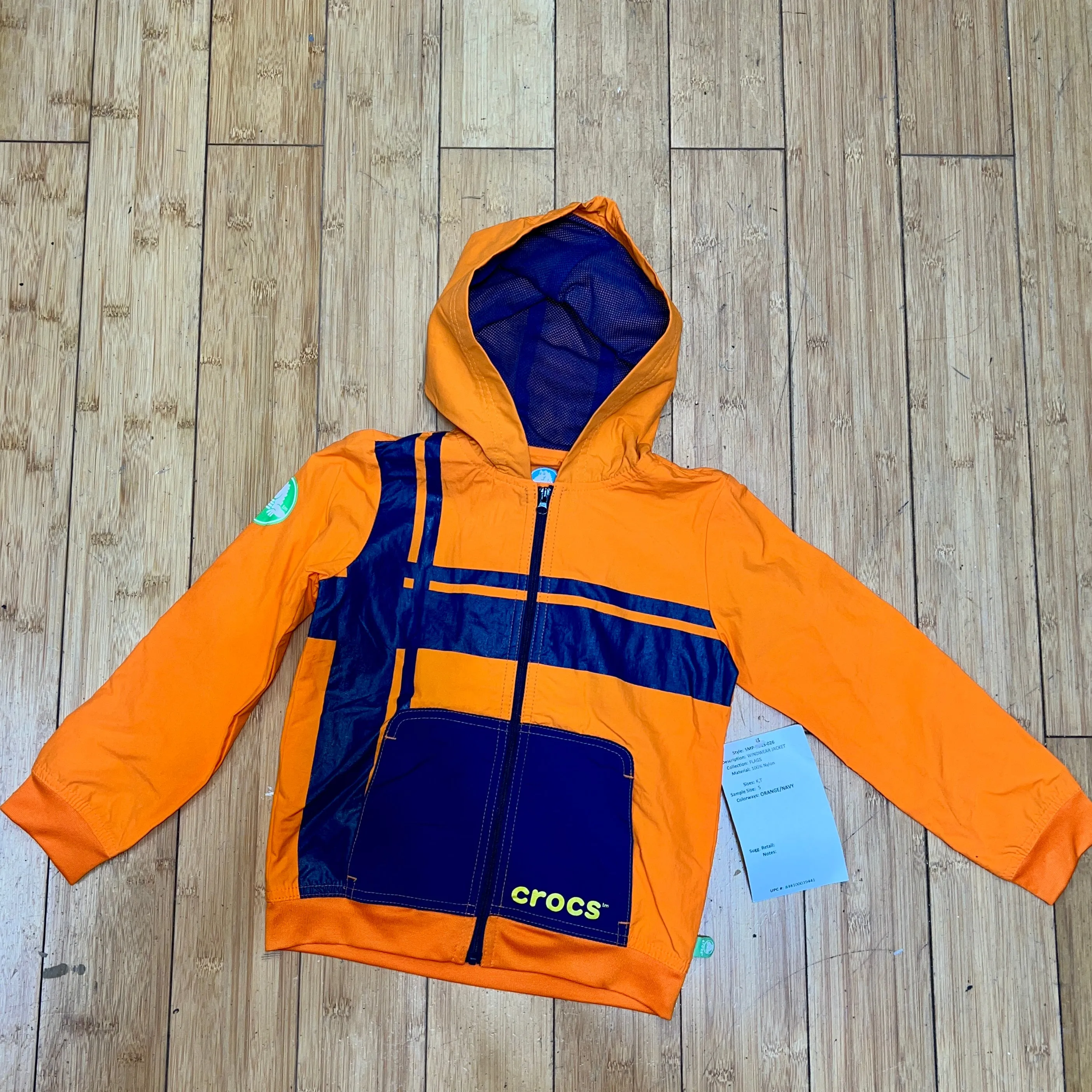 Children's Crocs Windwear Hooded  Nylon Jacket - Size 5 Orange/Navy