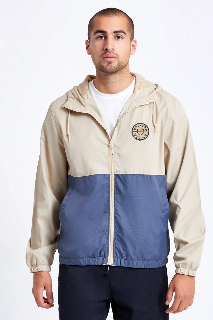 Claxton Crest Lightweight Zip Hood Jacket - Vanilla/Steel Blue