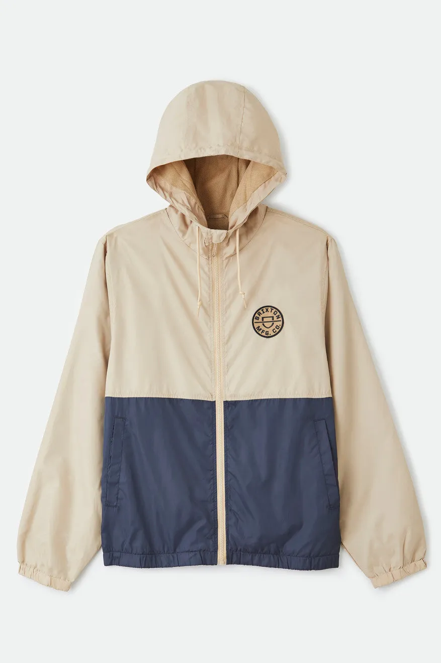 Claxton Crest Lightweight Zip Hood Jacket - Vanilla/Steel Blue