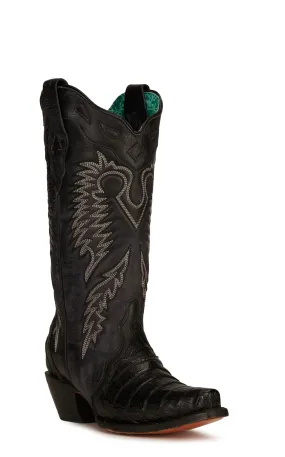 Corral Women's Black Caiman Snip Toe Exotic Cowboy Boots