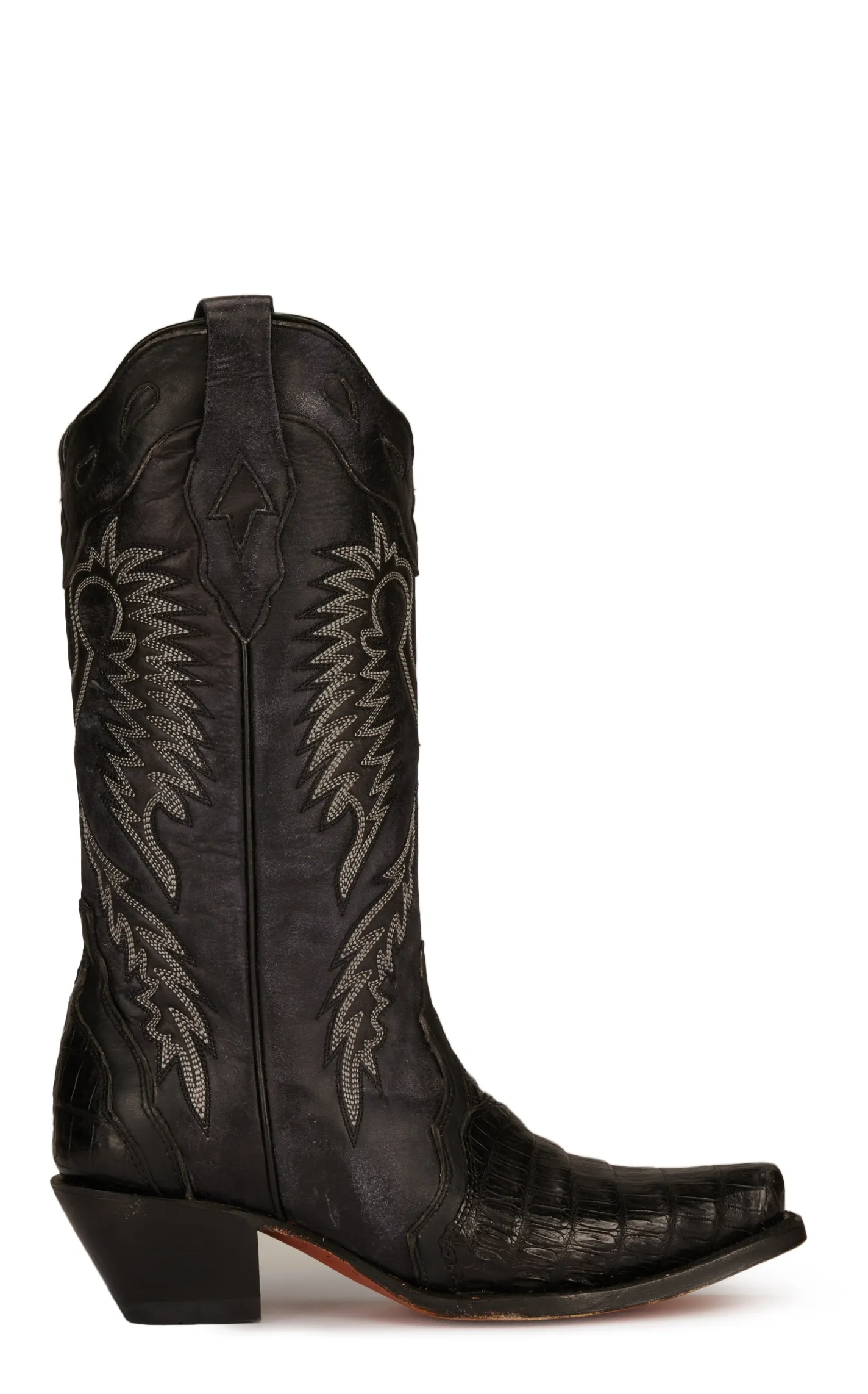 Corral Women's Black Caiman Snip Toe Exotic Cowboy Boots