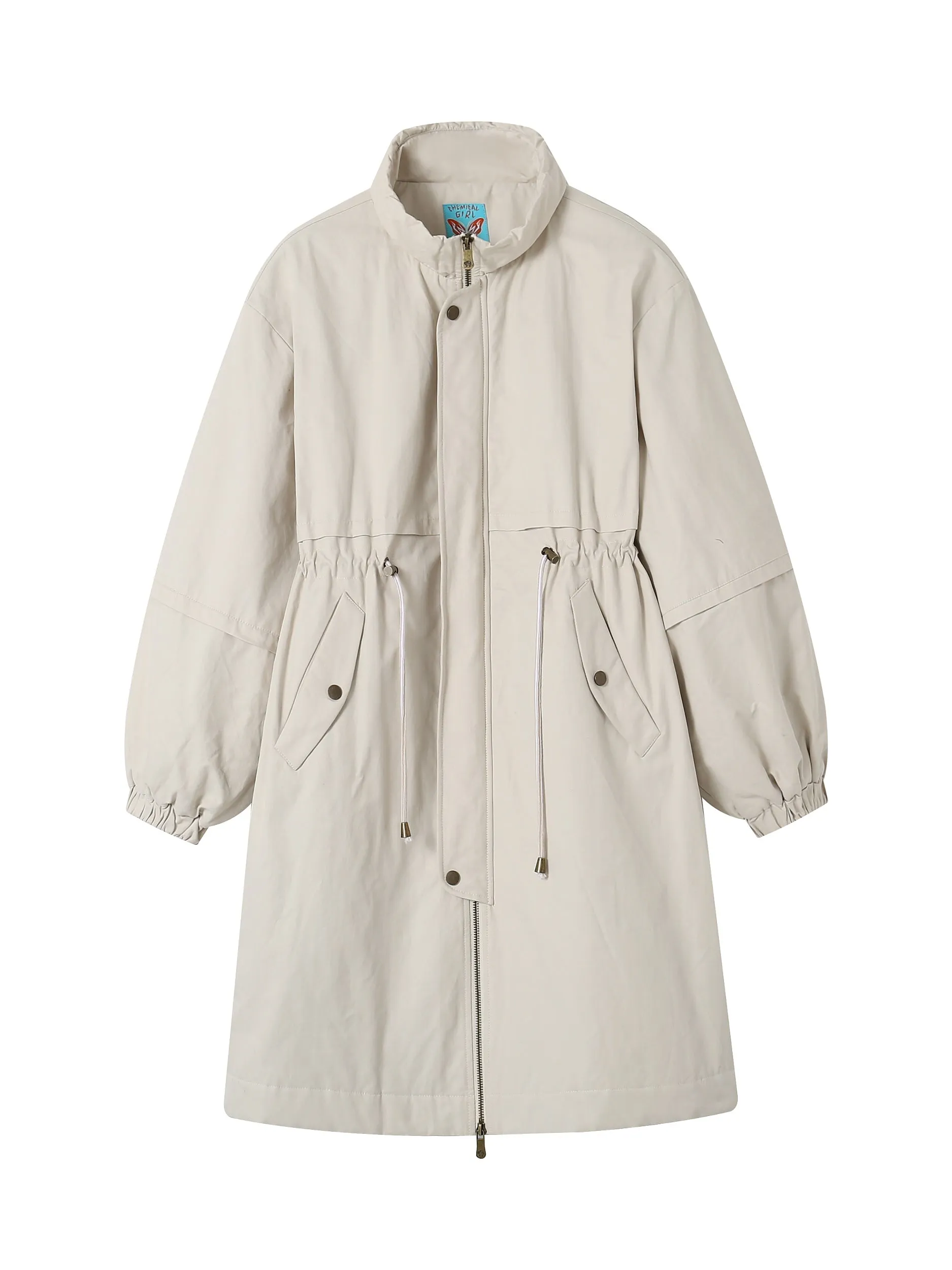 Cotton Drawstring Casual Sinple Long-Coat