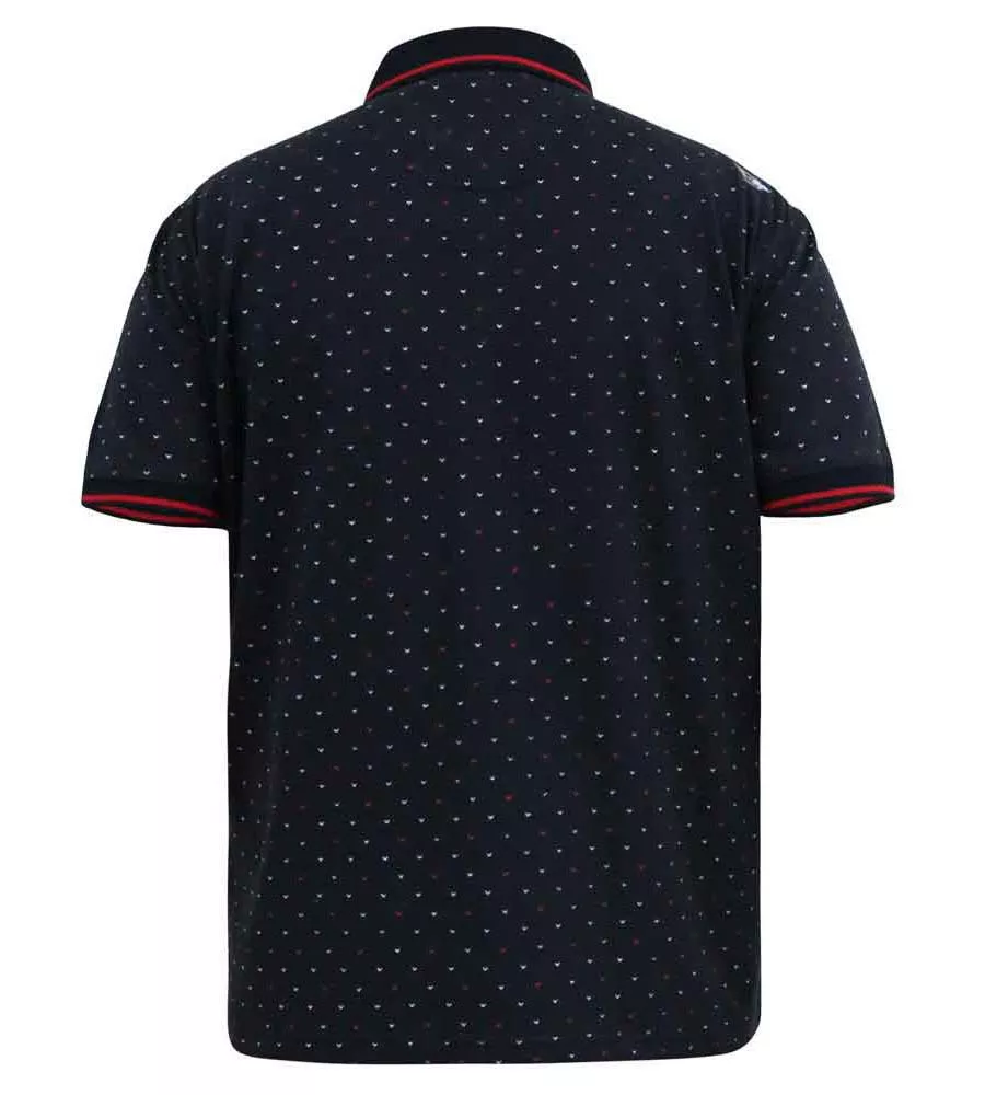 D555 Tall Mens Navy Polo Shirt With Jacquard Collar and Cuffs (ASHWELL)