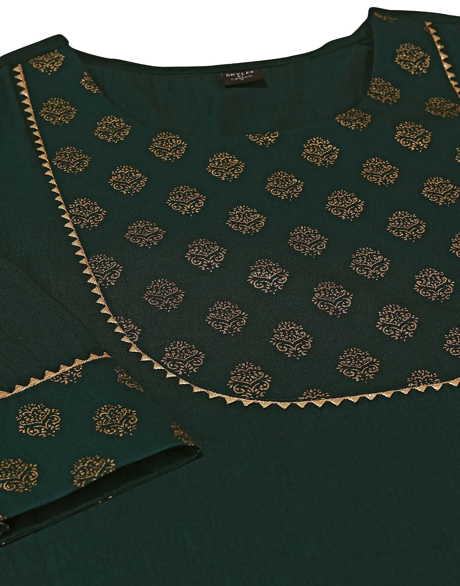 Dark Green Plain Chinnon Straight Kurta With Pant And Dupatta