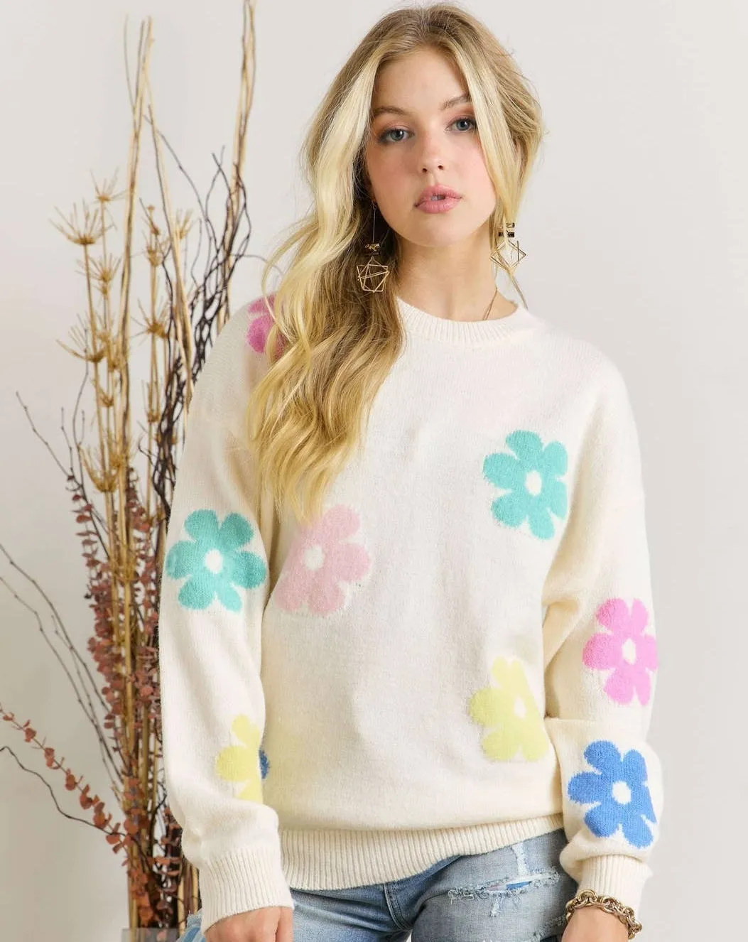 Delicate Floral Crewneck Sweater