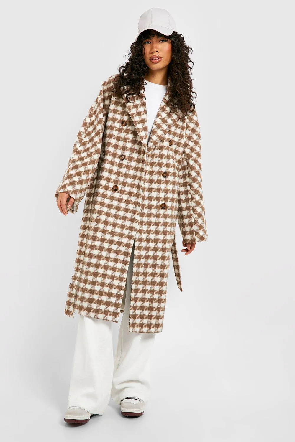 Dogtooth Belted Wool Look Coat