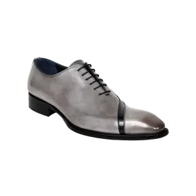 Duca Torre Men's Shoes Light Grey/Black Calf-Skin Leather Oxfords (D1116)