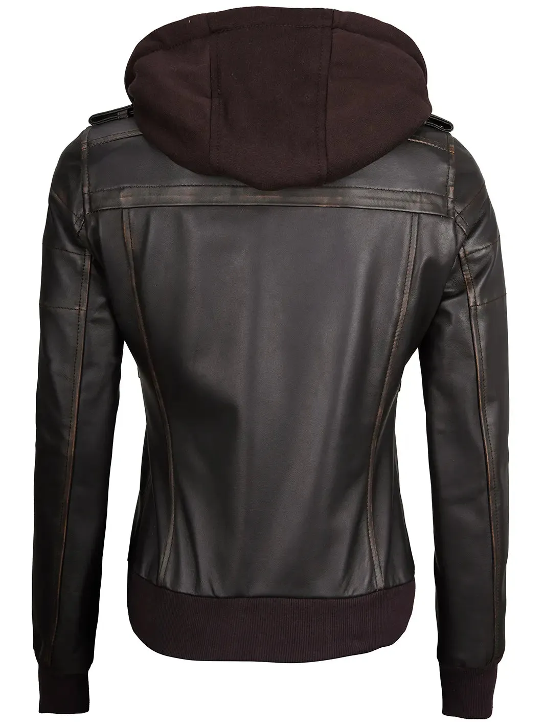 Edinburgh Rub Off Brown Leather Bomber Jacket With Removable Hood