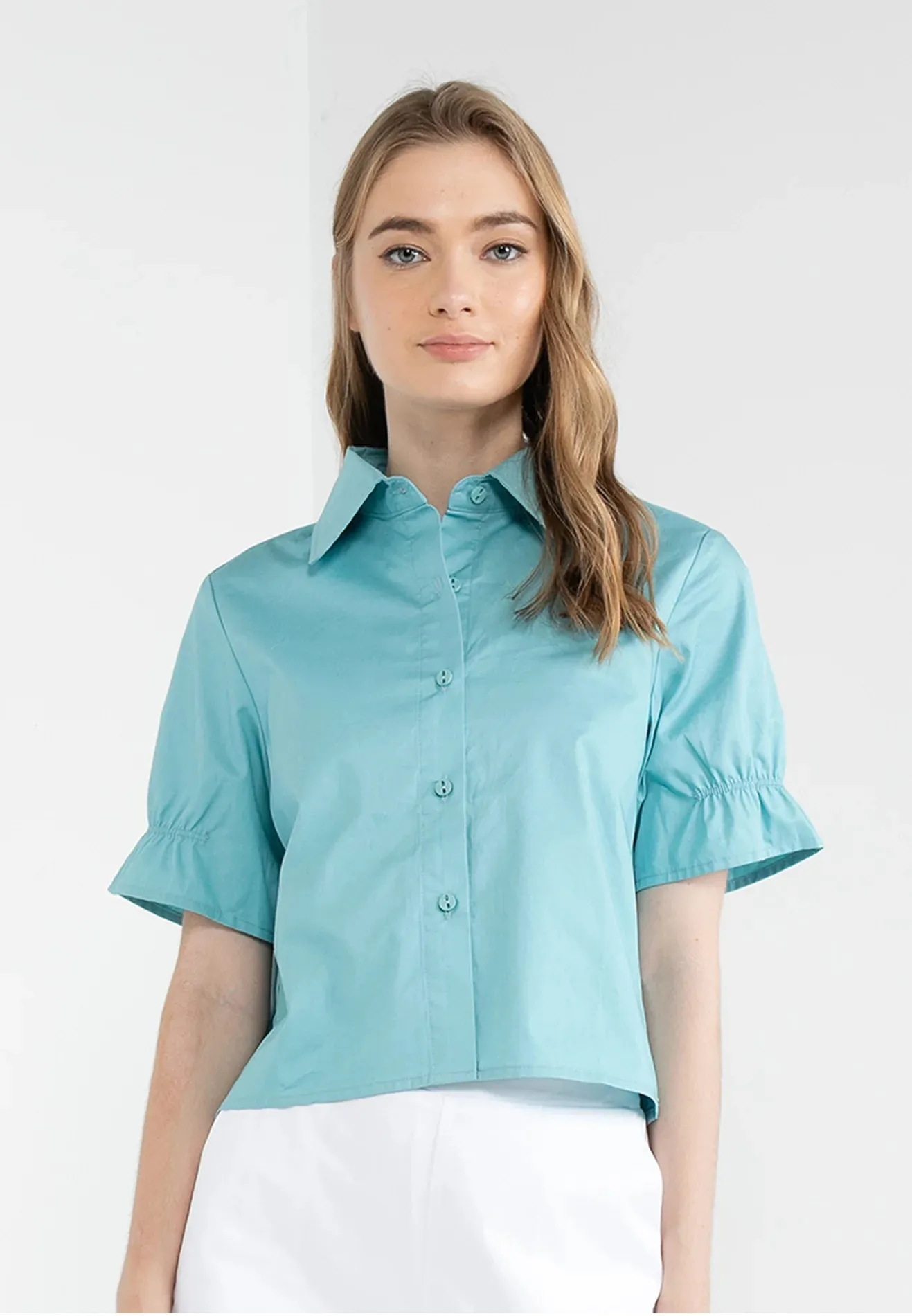 ELLE Apparel Ruffle Sleeves Collar Neck Shirt