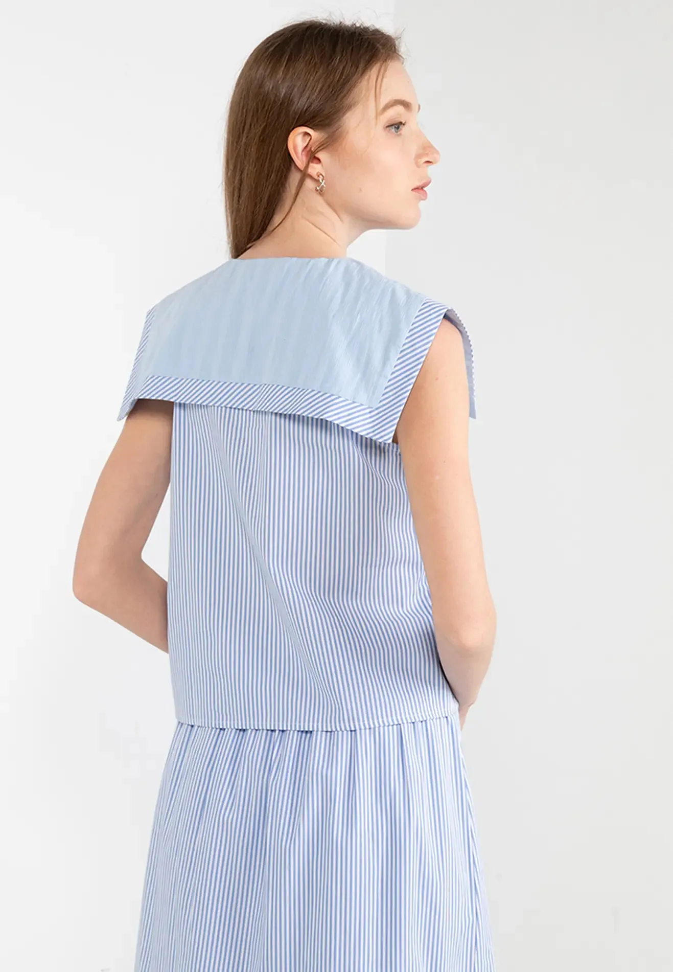 ELLE Apparel Sailor Collar Bow-Tie Striped Top