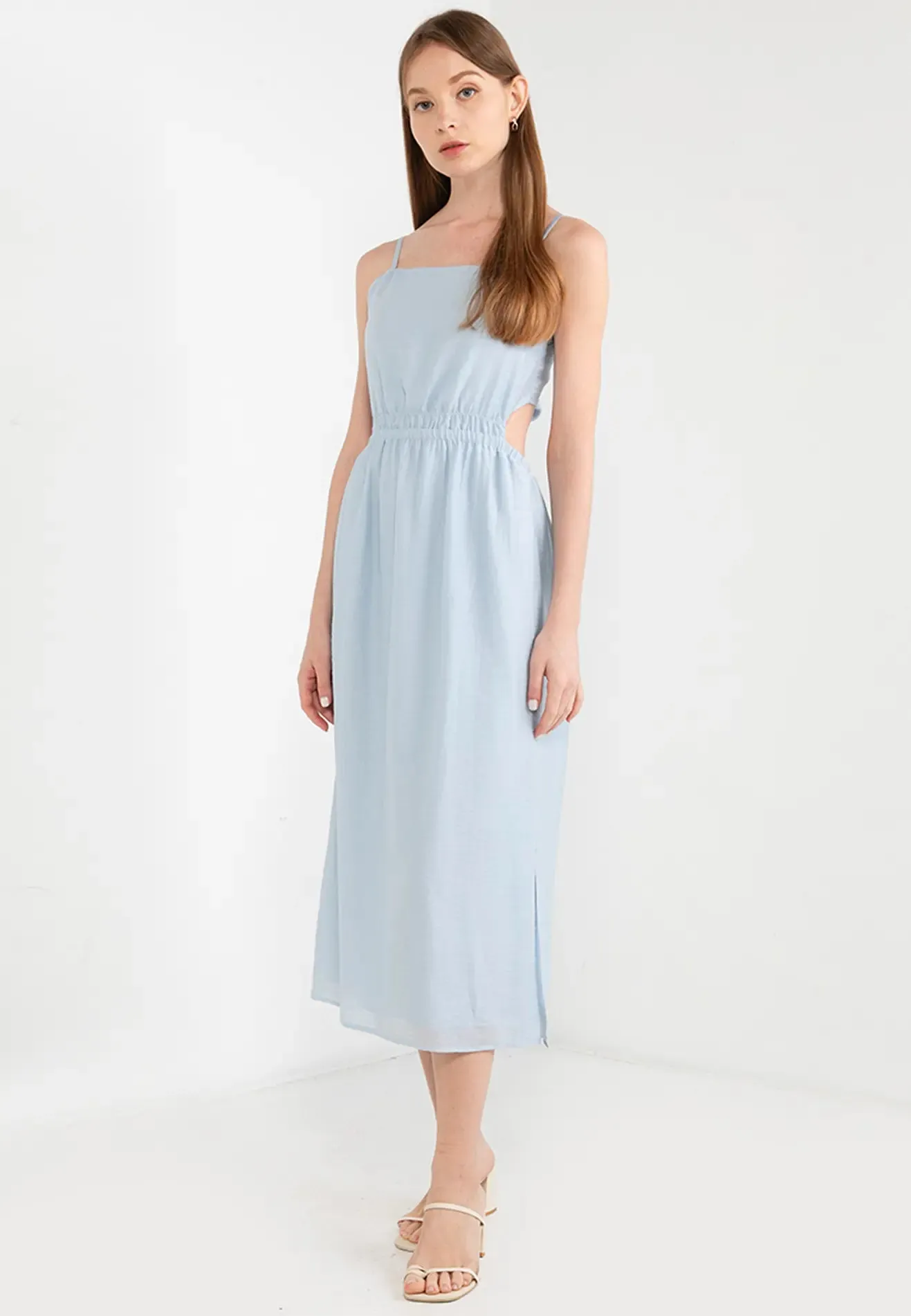 ELLE Apparel Square Neck Tie Backless Midi Dress